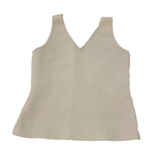 Bailey 44 Sculpt Knit V-Neck Rib Tank Stretch Womens Sz Medium Cream Sleeveless